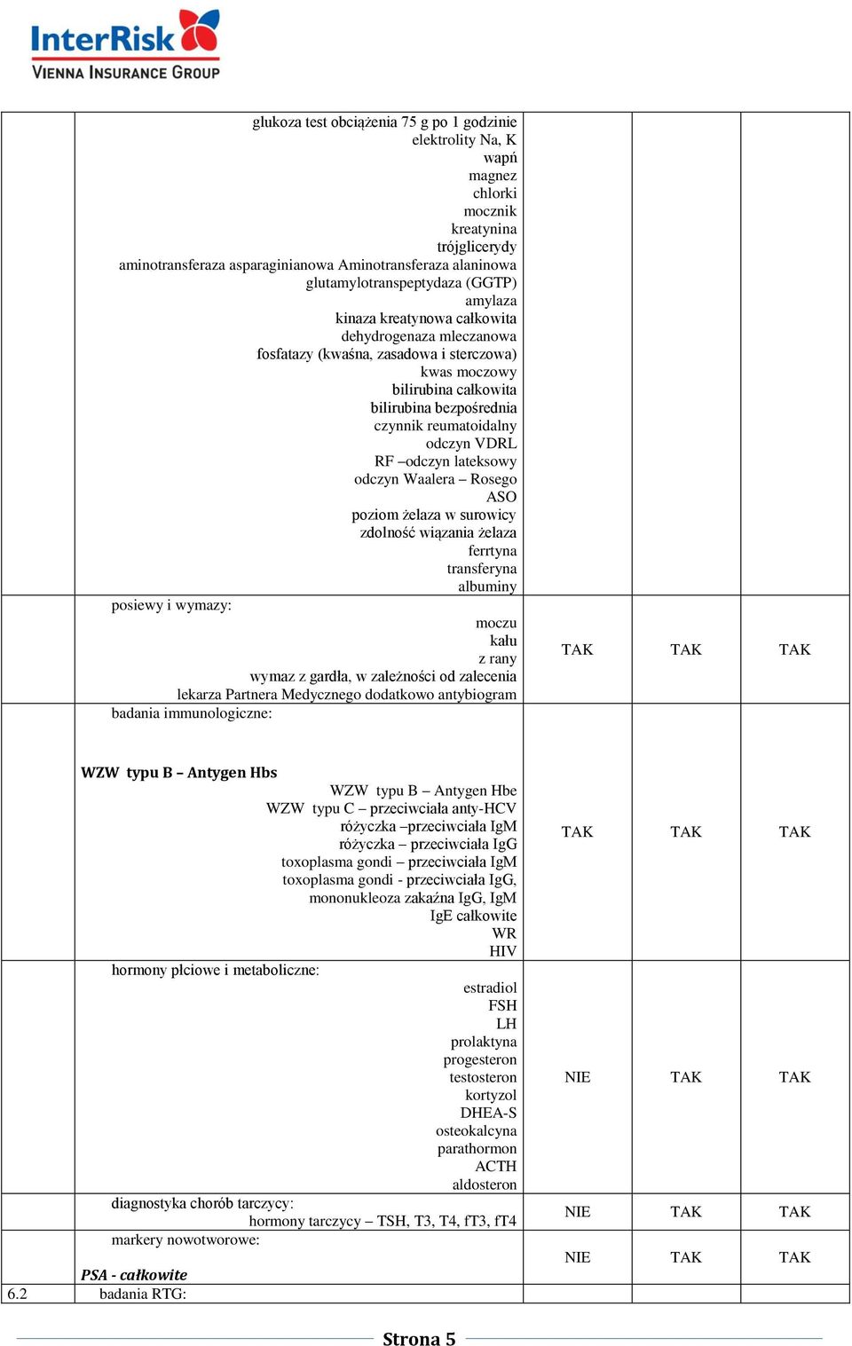 VDRL RF odczyn lateksowy odczyn Waalera Rosego ASO poziom żelaza w surowicy zdolność wiązania żelaza ferrtyna transferyna albuminy posiewy i wymazy: moczu kału z rany wymaz z gardła, w zależności od