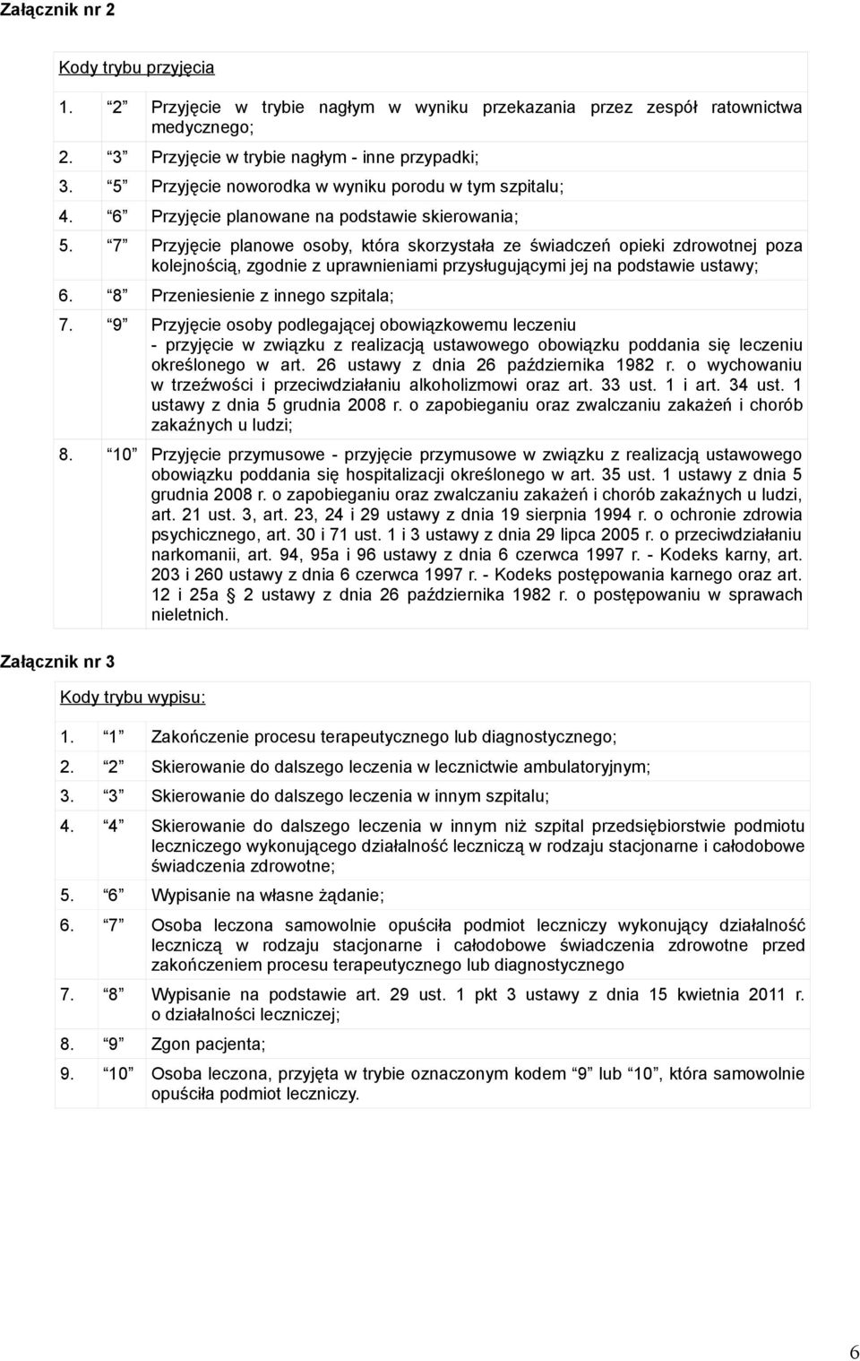 7 Przyjęcie planowe osoby, która skorzystała ze świadczeń opieki zdrowotnej poza kolejnością, zgodnie z uprawnieniami przysługującymi jej na podstawie ustawy; 6. 8 Przeniesienie z innego szpitala; 7.