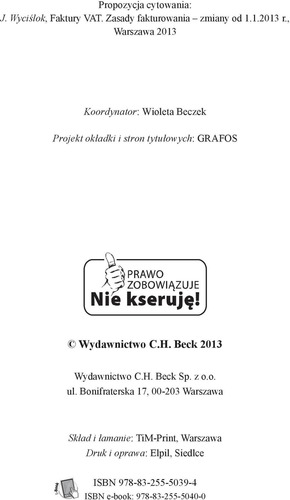 C.H. Beck 2013 Wydawnictwo C.H. Beck Sp. z o.o. ul.