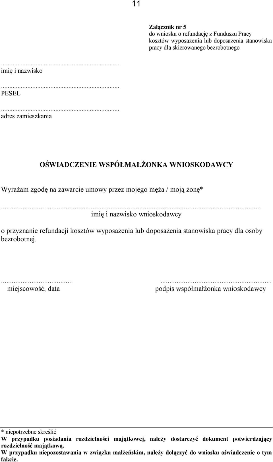 .. imię i nazwisko wnioskodawcy o przyznanie refundacji kosztów wyposażenia lub doposażenia stanowiska pracy dla osoby bezrobotnej.