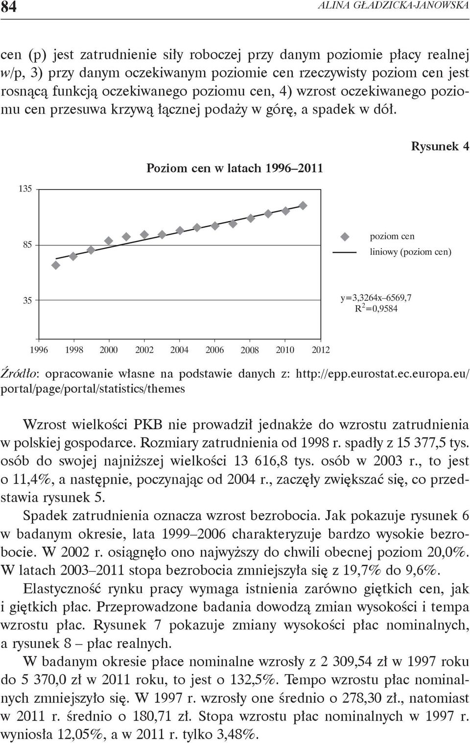 135 Poziom cen w latach 1996 2011 Rysunek 4 85 poziom cen liniowy (poziom cen) 35 y=3,3264x 6569,7 R 2 =0,9584 1996 1998 2000 2002 2004 2006 2008 2010 2012 Źródło: opracowanie własne na podstawie