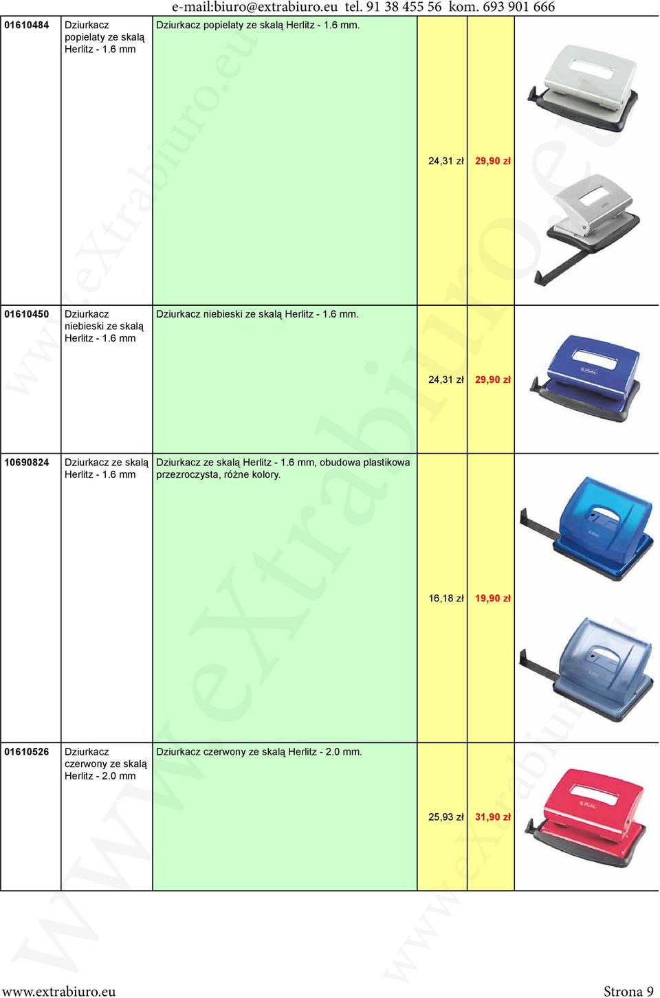 6 mm, obudowa plastikowa Herlitz - 1.6 mm przezroczysta, różne kolory. 01610526 Dziurkacz czerwony ze skalą Herlitz - 2.