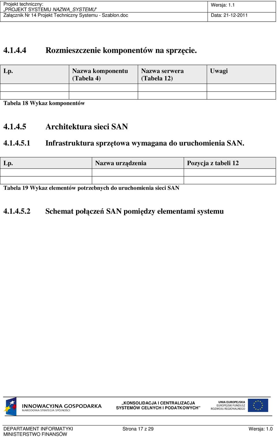 1.4.5.1 Infrastruktura sprzętowa wymagana do uruchomienia SAN. Lp.