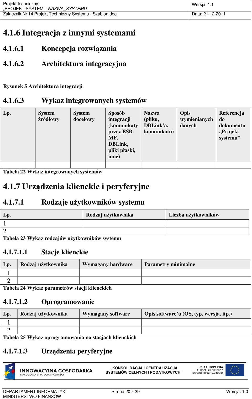 systemu Tabela 22 Wykaz integrowanych systemów 4.1.7 Urządzenia klienckie i peryferyjne 4.1.7.1 Rodzaje użytkowników systemu Lp.