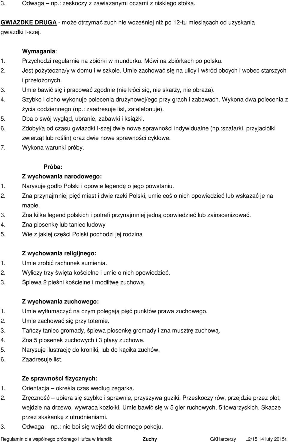 Umie bawić się i pracować zgodnie (nie kłóci się, nie skarży, nie obraża). 4. Szybko i cicho wykonuje polecenia drużynowej/ego przy grach i zabawach. Wykona dwa polecenia z życia codziennego (np.