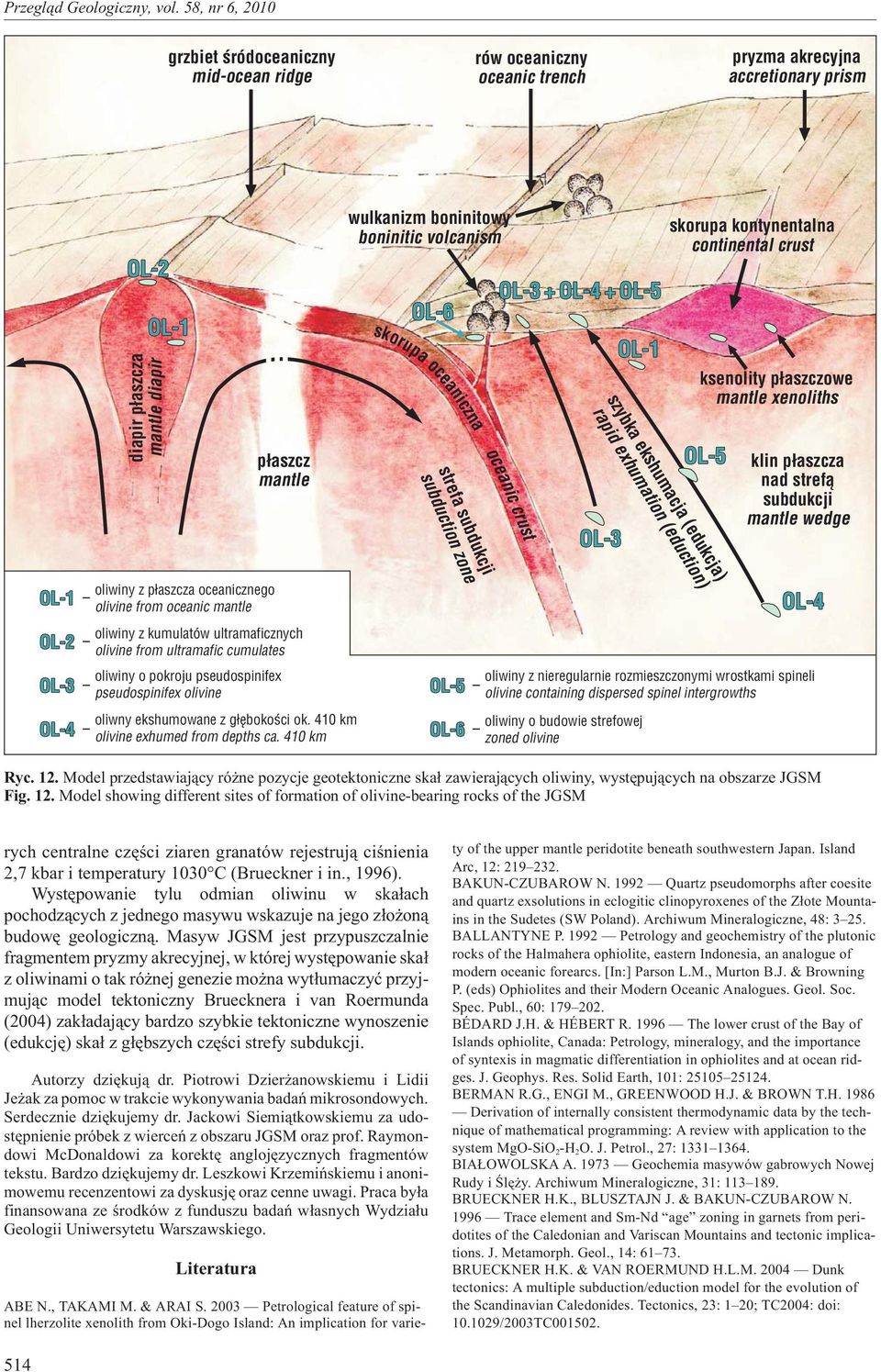exhumation (eduction) strefa subdukcji subduction zone oliwiny z p³aszcza oceanicznego olivine from oceanic mantle oliwiny z kumulatów ultramaficznych olivine from ultramafic cumulates oliwiny o