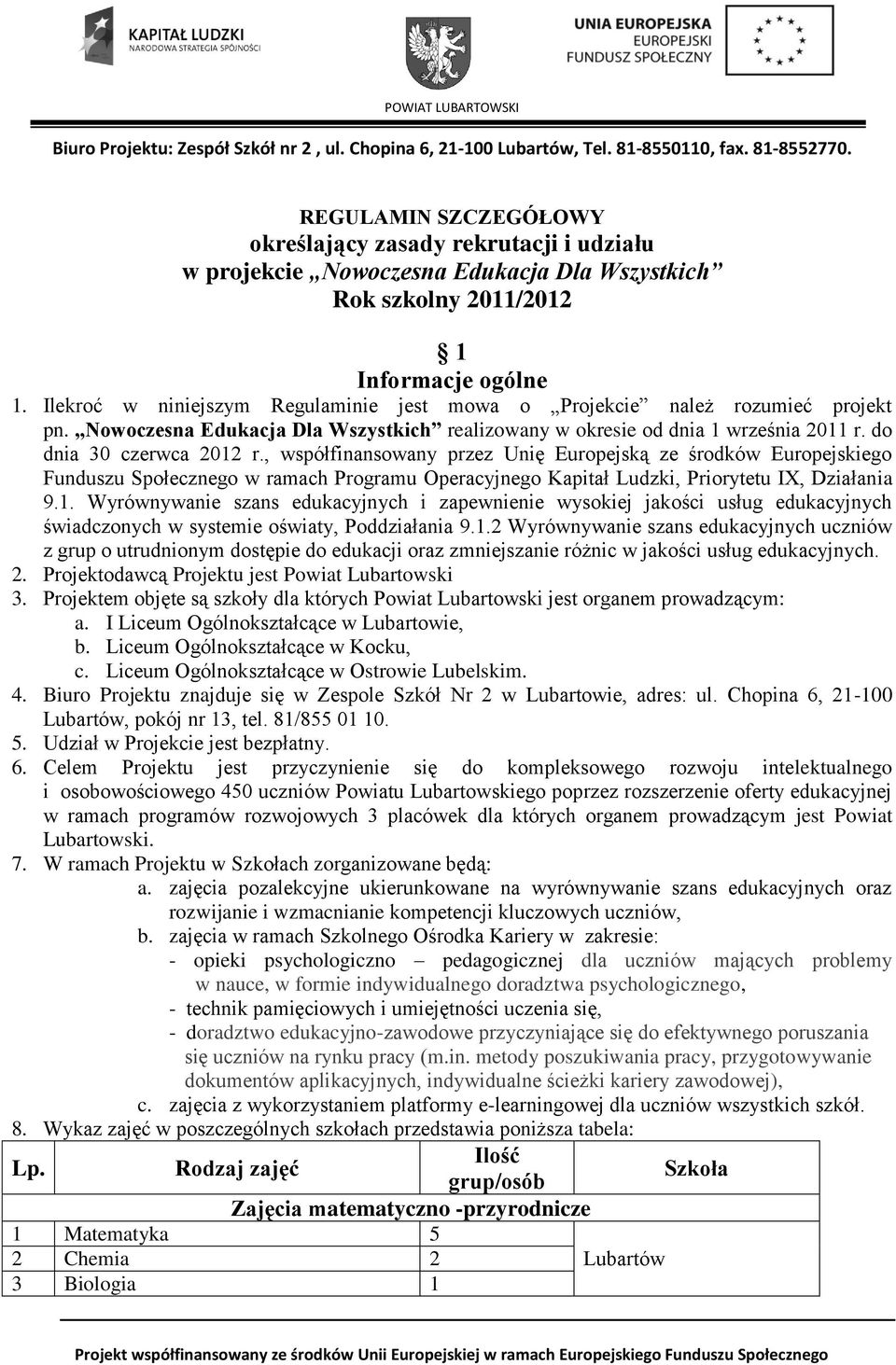 , współfinansowany przez Unię Europejską ze środków Europejskiego Funduszu Społecznego w ramach Programu Operacyjnego Kapitał Ludzki, Priorytetu IX, Działania 9.1.