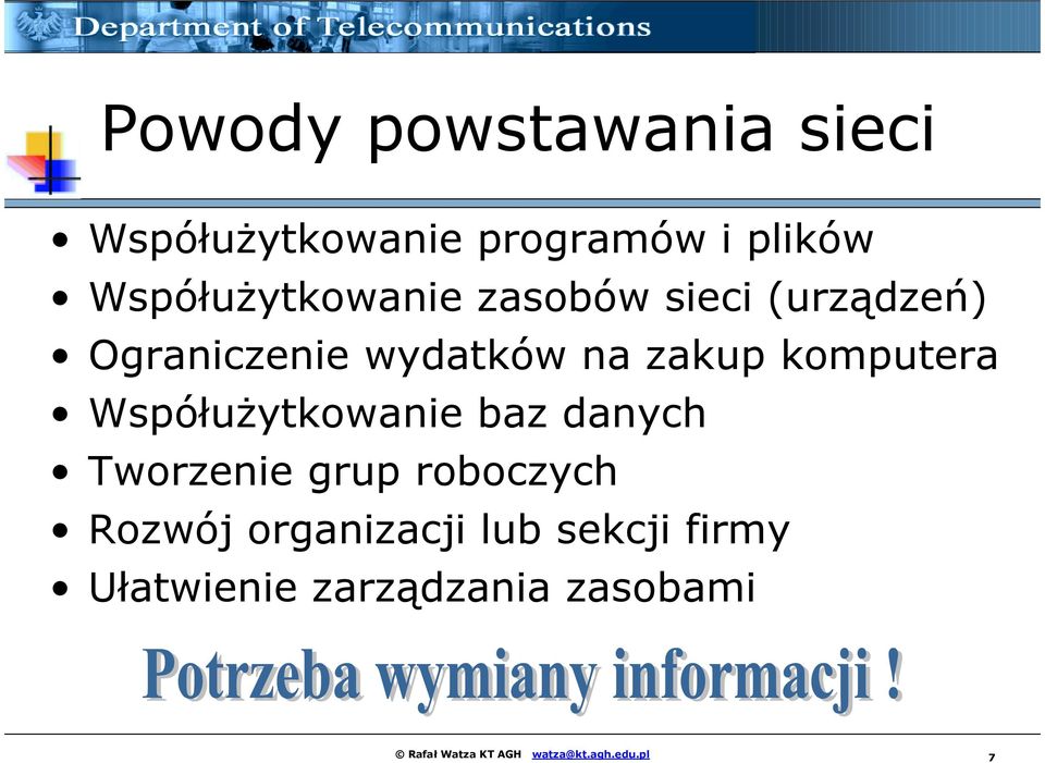 komputera Współużytkowanie baz danych Tworzenie grup roboczych Rozwój