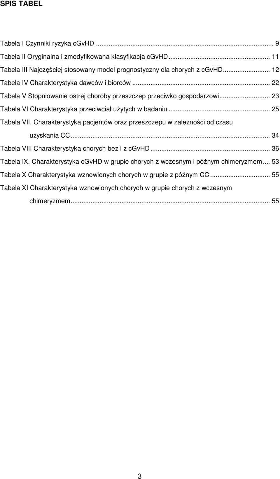 .. 25 Tabela VII. Charakterystyka pacjentów oraz przeszczepu w zaleŝności od czasu uzyskania CC... 34 Tabela VIII Charakterystyka chorych bez i z cgvhd... 36 Tabela IX.