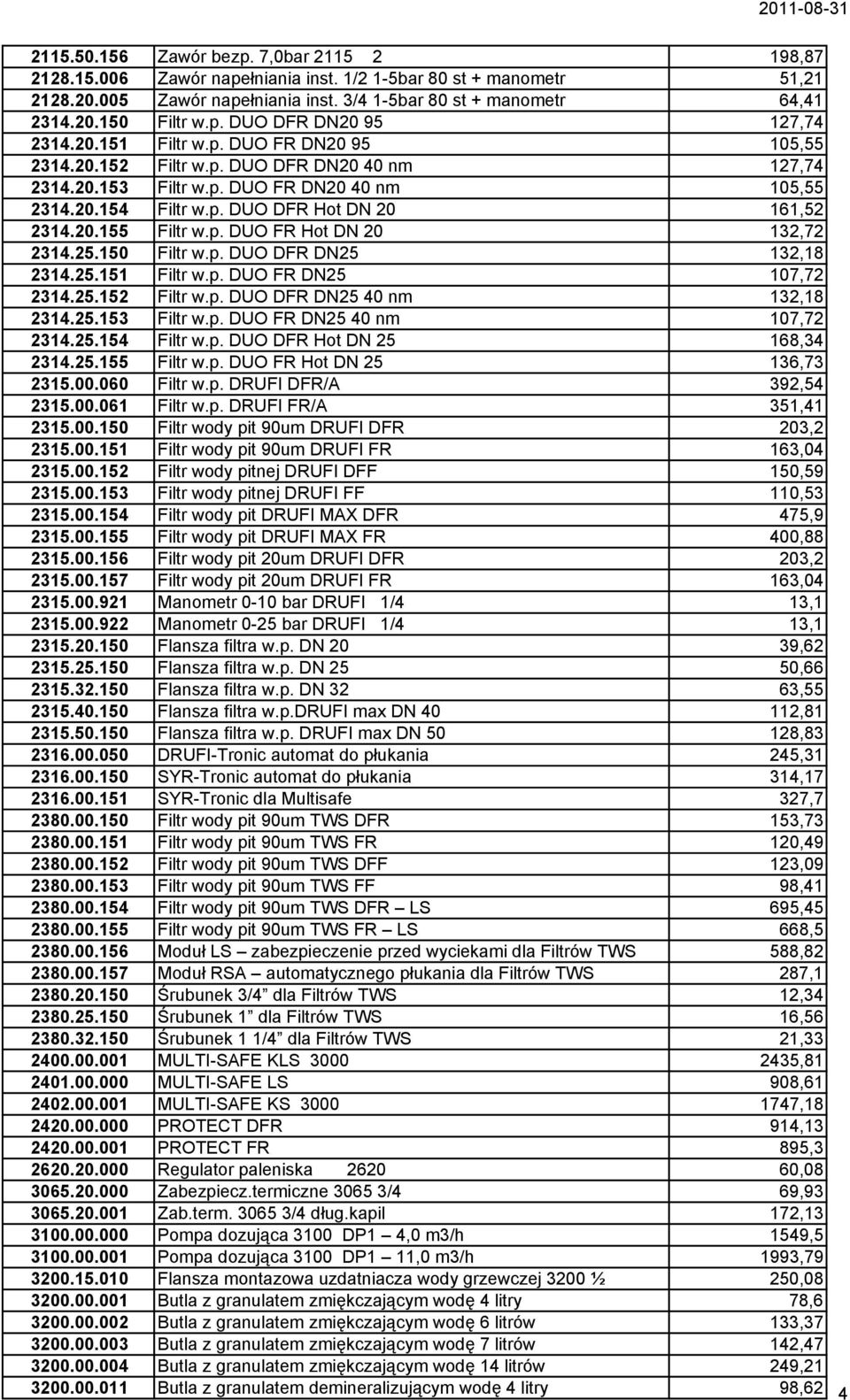 20.155 Filtr w.p. DUO FR Hot DN 20 132,72 2314.25.150 Filtr w.p. DUO DFR DN25 132,18 2314.25.151 Filtr w.p. DUO FR DN25 107,72 2314.25.152 Filtr w.p. DUO DFR DN25 40 nm 132,18 2314.25.153 Filtr w.p. DUO FR DN25 40 nm 107,72 2314.