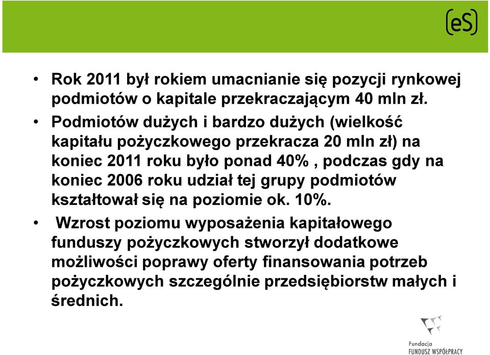 podczas gdy na koniec 2006 roku udział tej grupy podmiotów kształtował się na poziomie ok. 10%.