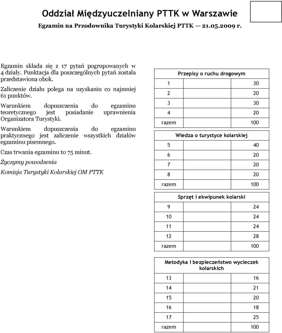 Warunkiem dopuszczenia do egzaminu teoretycznego jest posiadanie uprawnienia Organizatora Turystyki.