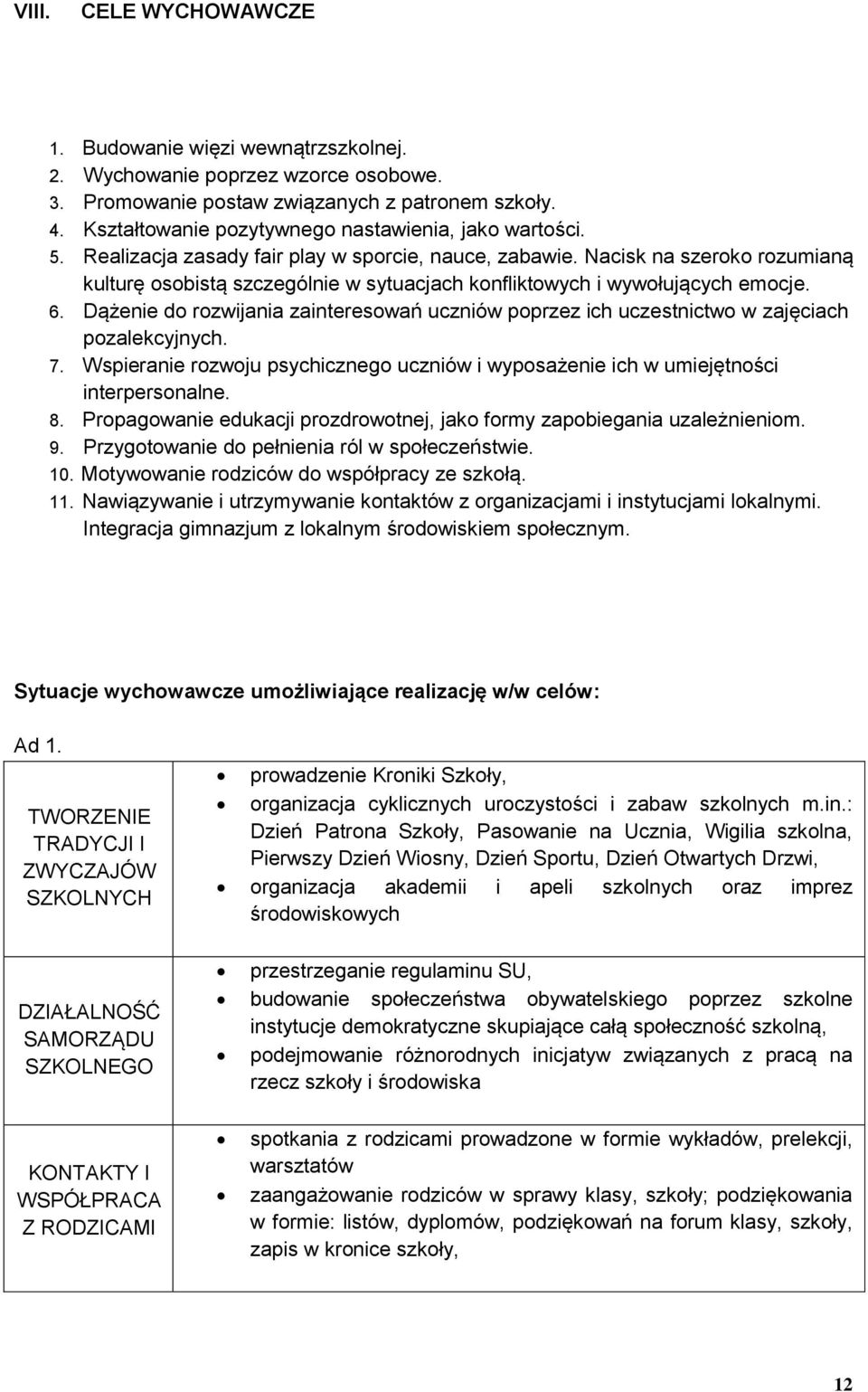 Nacisk na szeroko rozumianą kulturę osobistą szczególnie w sytuacjach konfliktowych i wywołujących emocje. 6.