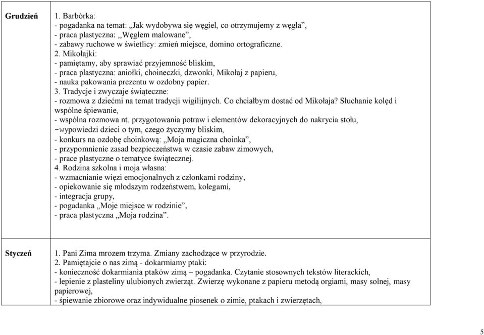 Tradycje i zwyczaje świąteczne: - rozmowa z dziećmi na temat tradycji wigilijnych. Co chciałbym dostać od Mikołaja? Słuchanie kolęd i wspólne śpiewanie, - wspólna rozmowa nt.