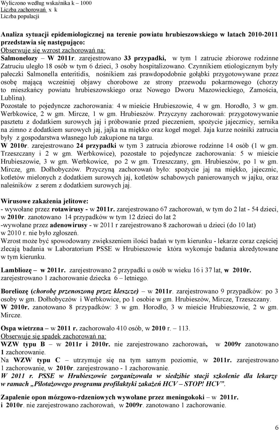 Czynnikiem etiologicznym były pałeczki Salmonella enteritidis, nośnikiem zaś prawdopodobnie gołąbki przygotowywane przez osobę mającą wcześniej objawy chorobowe ze strony przewodu pokarmowego (chorzy