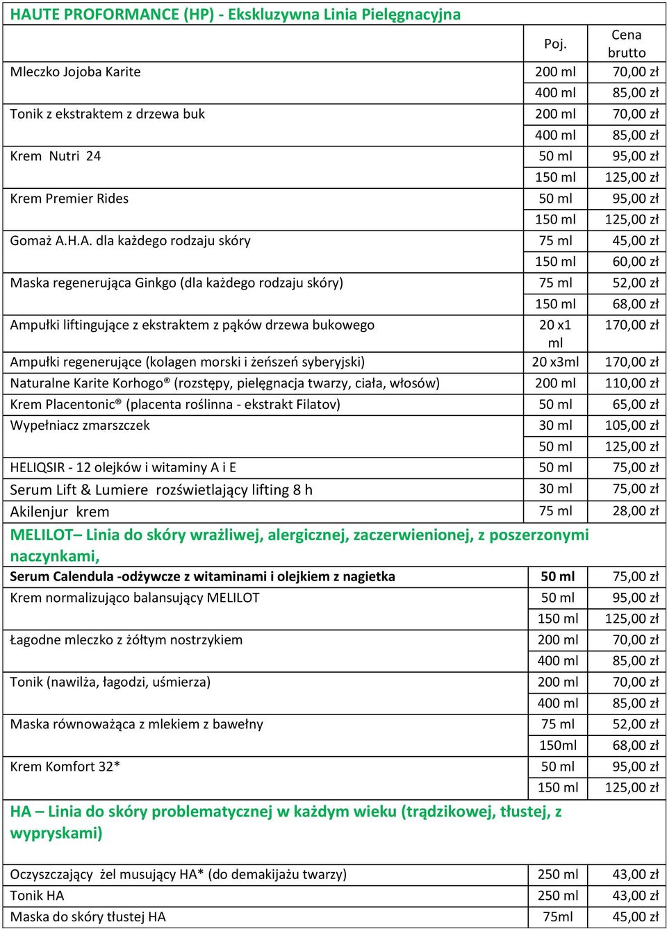 H.A. dla każdego rodzaju skóry 75 ml 45,00 zł 150 ml 60,00 zł Maska regenerująca Ginkgo (dla każdego rodzaju skóry) 75 ml 52,00 zł 150 ml 68,00 zł Ampułki liftingujące z ekstraktem z pąków drzewa