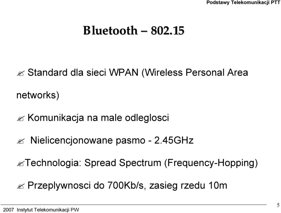 networks) Komunikacja na male odleglosci Nielicencjonowane