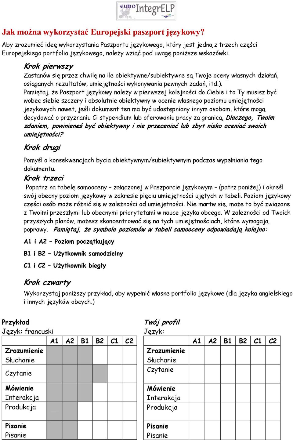 Krok pierwszy Zastanów się przez chwilę na ile obiektywne/subiektywne są Twoje oceny własnych działań, osiąganych rezultatów, umiejętności wykonywania pewnych zadań, itd.).