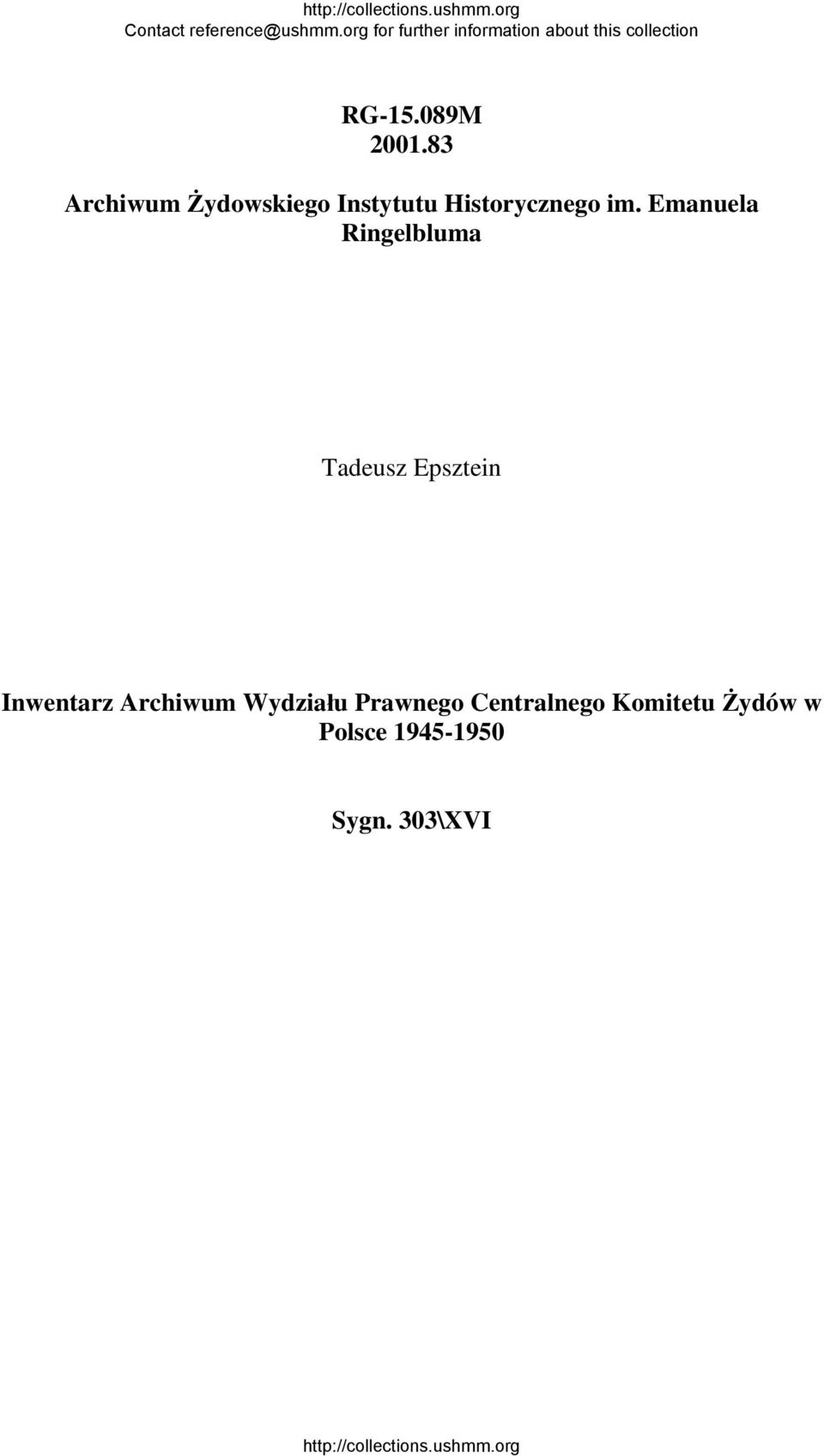 Emanuela Ringelbluma Tadeusz Epsztein Inwentarz