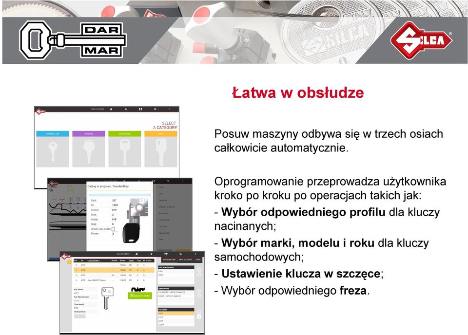 Wybór odpowiedniego profilu dla kluczy nacinanych; - Wybór marki, modelu i roku