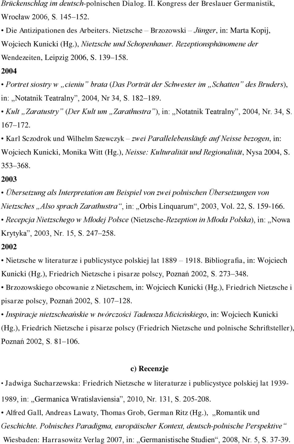 2004 Portret siostry w cieniu brata (Das Porträt der Schwester im Schatten des Bruders), in: Notatnik Teatralny, 2004, Nr 34, S. 182 189.