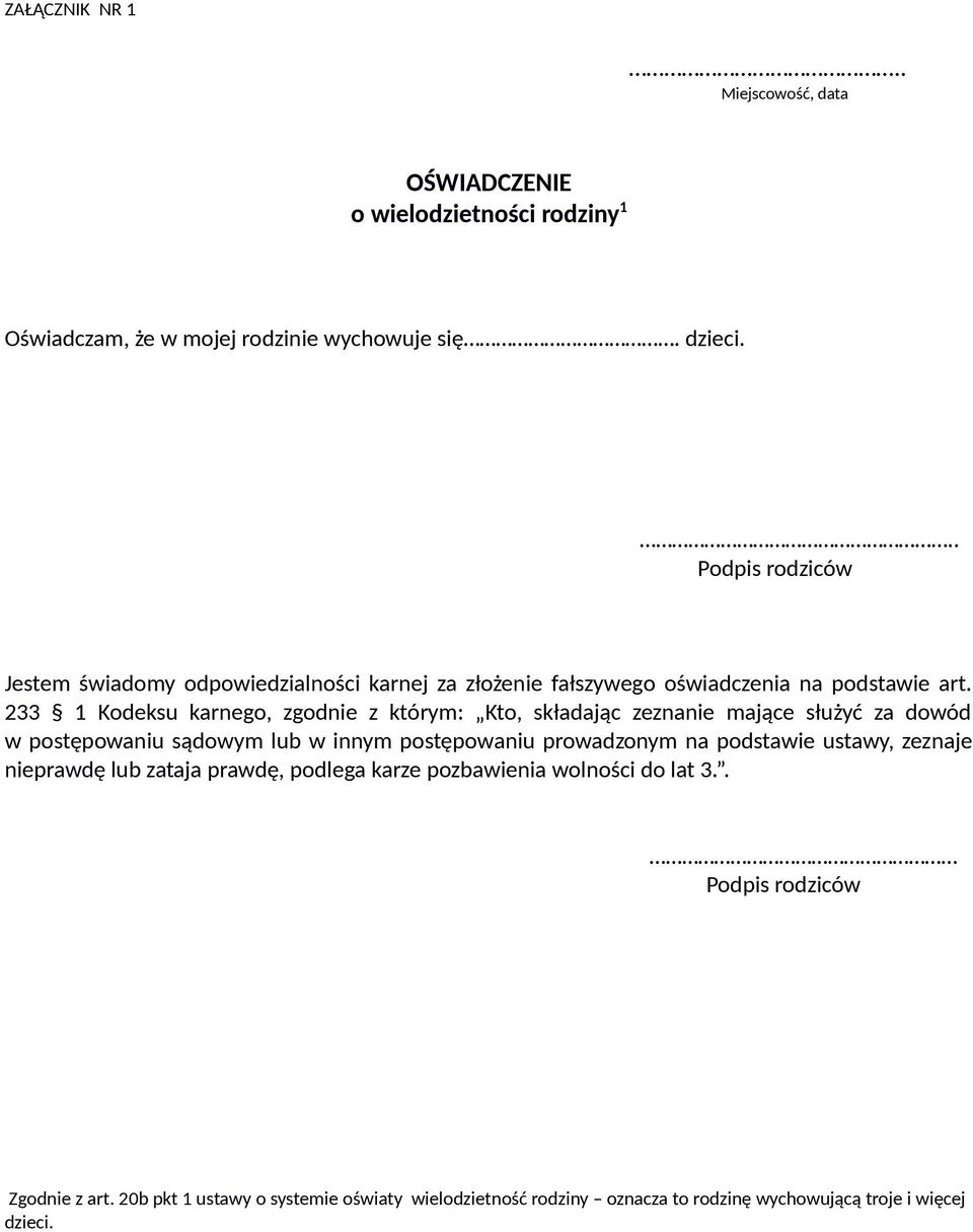 20b pkt 1 ustawy o systemie oświaty wielodzietność