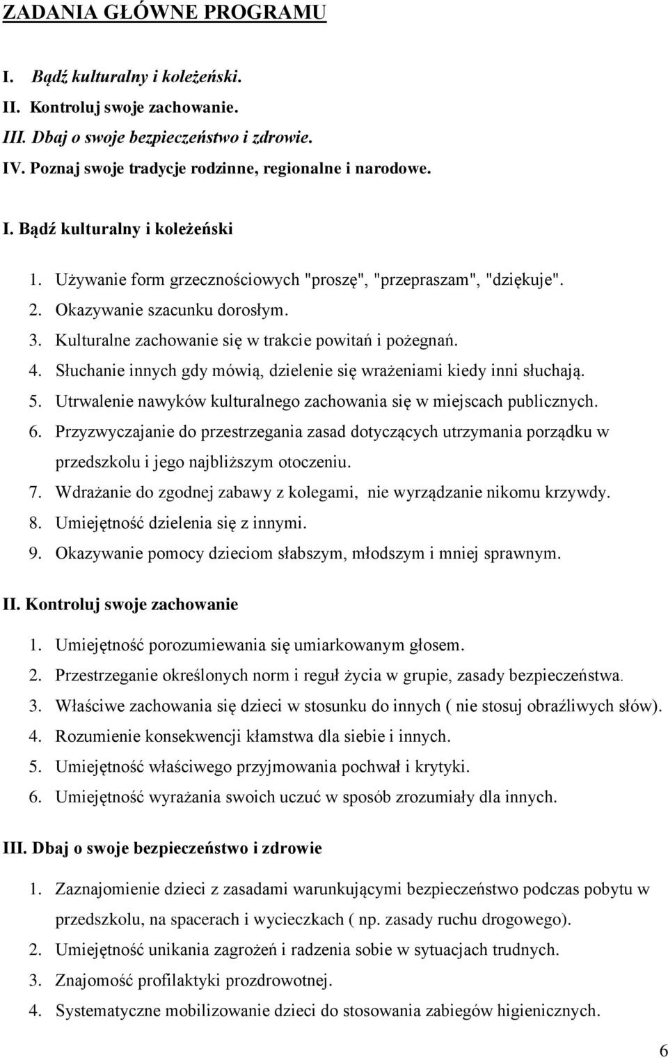 Słuchanie innych gdy mówią, dzielenie się wrażeniami kiedy inni słuchają. 5. Utrwalenie nawyków kulturalnego zachowania się w miejscach publicznych. 6.