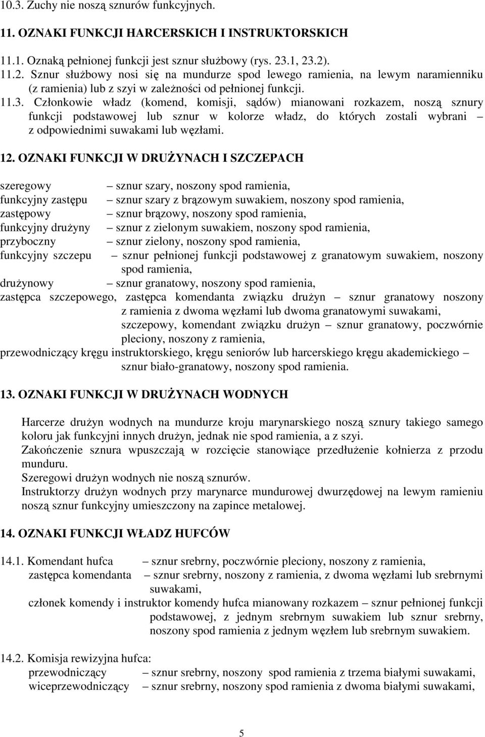 12. OZNAKI FUNKCJI W DRUśYNACH I SZCZEPACH szeregowy sznur szary, noszony spod ramienia, funkcyjny zastępu sznur szary z brązowym suwakiem, noszony spod ramienia, zastępowy sznur brązowy, noszony