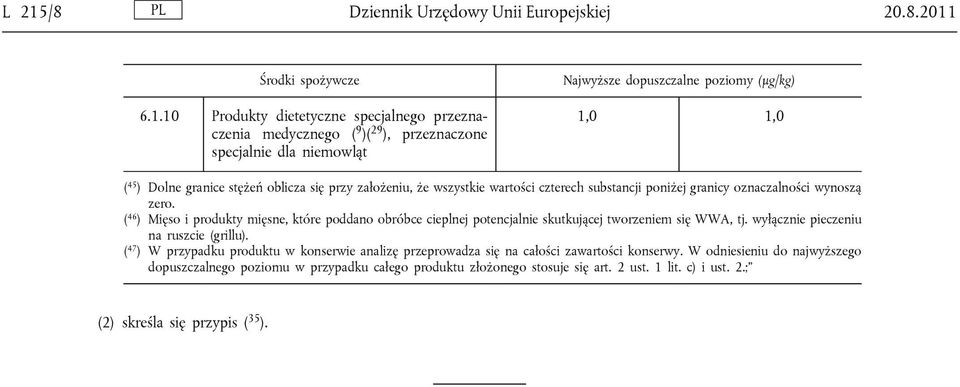 ( 46 ) Mięso i produkty mięsne, które poddano obróbce cieplnej potencjalnie skutkującej tworzeniem się WWA, tj. wyłącznie pieczeniu na ruszcie (grillu).