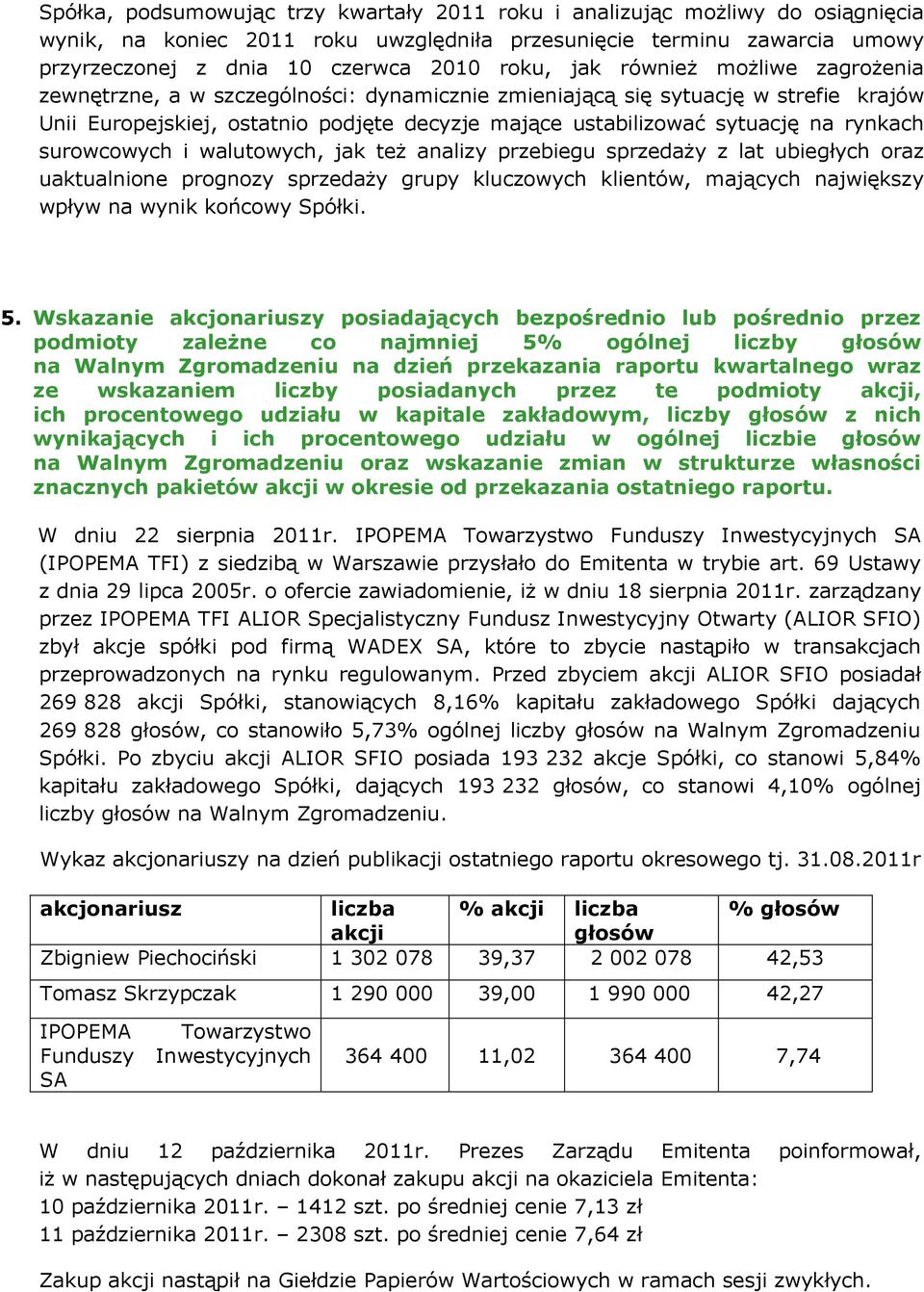 rynkach surowcowych i walutowych, jak też analizy przebiegu sprzedaży z lat ubiegłych oraz uaktualnione prognozy sprzedaży grupy kluczowych klientów, mających największy wpływ na wynik końcowy Spółki.
