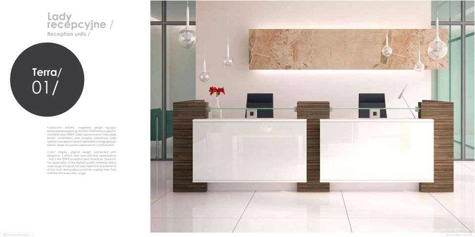 Cubist shapes, original design connected with elegance, comfort and eye-catching appearance - that is the TERRA reception desk character.
