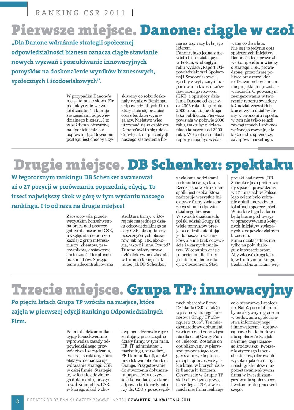 biznesowych, społecznych i środowiskowych. W przypadku Danone a nie są to puste słowa. Firma faktycznie w swojej działalności kieruje się zasadami odpowiedzialnego biznesu.