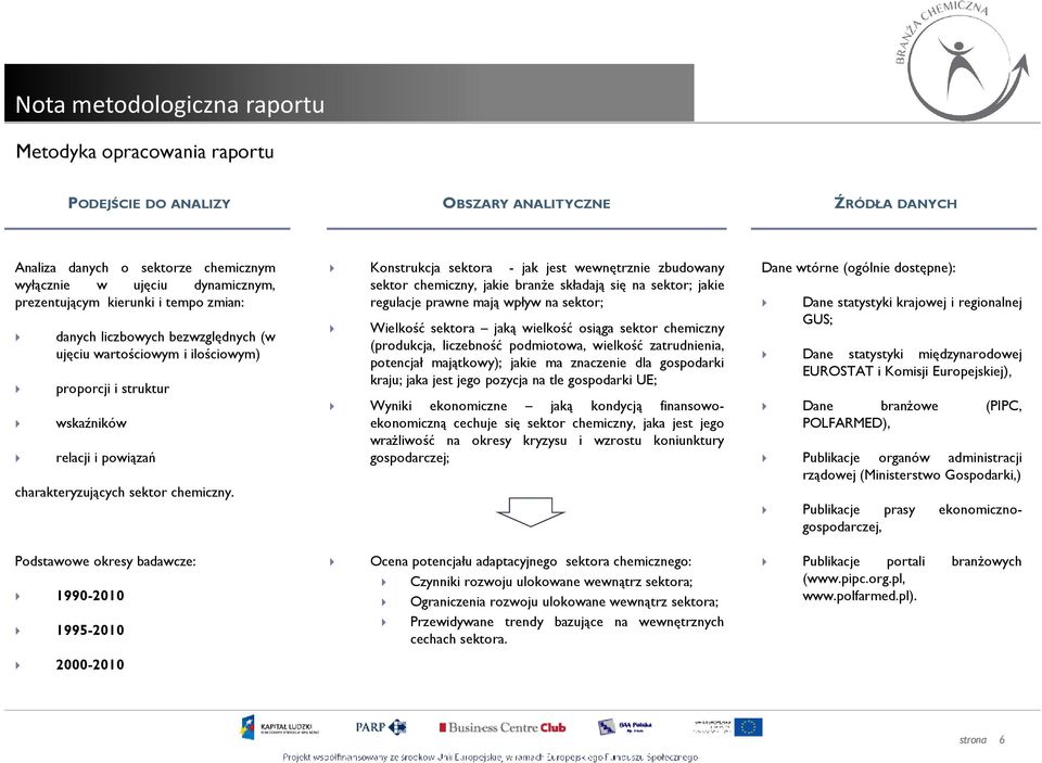 Konstrukcja sektora - jak jest wewnętrznie zbudowany sektor chemiczny, jakie branŝe składają się na sektor; jakie regulacje prawne mają wpływ na sektor; Wielkość sektora jaką wielkość osiąga sektor