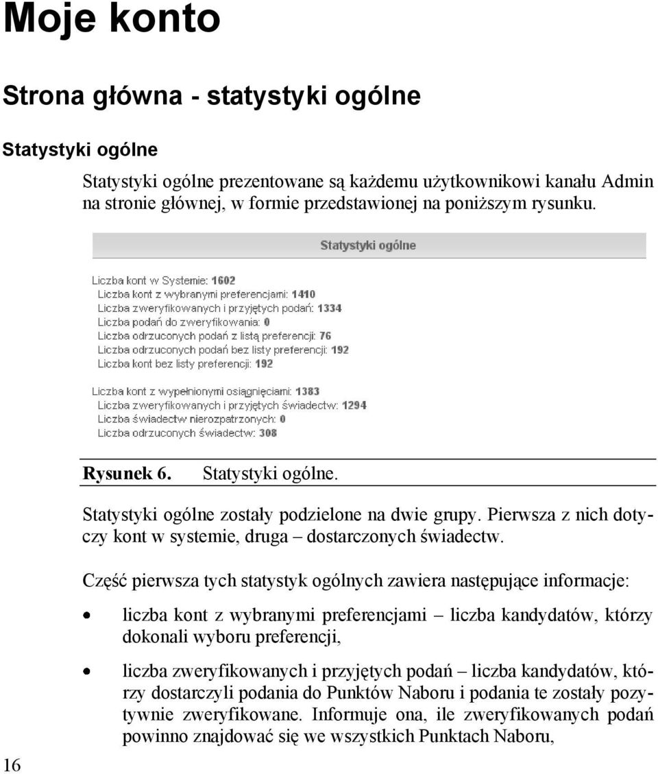 16 Część pierwsza tych statystyk ogólnych zawiera następujące informacje: liczba kont z wybranymi preferencjami liczba kandydatów, którzy dokonali wyboru preferencji, liczba zweryfikowanych i