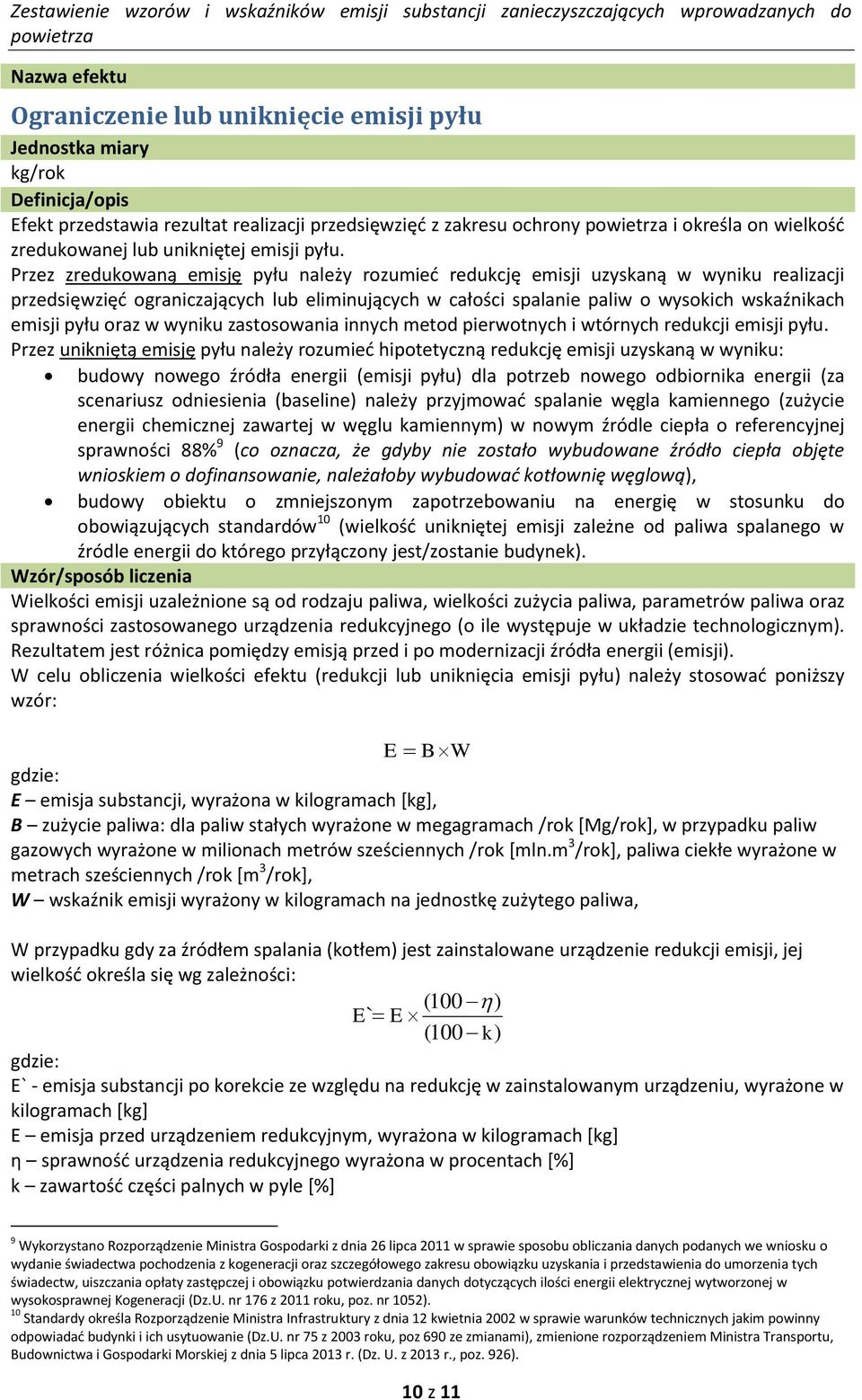 Przez zredukowaną emisję pyłu należy rozumieć redukcję emisji uzysną w wyniku realizacji przedwzięć ograniczających lub eliminujących w całości spalanie paliw o wysokich wsźnich emisji pyłu oraz w