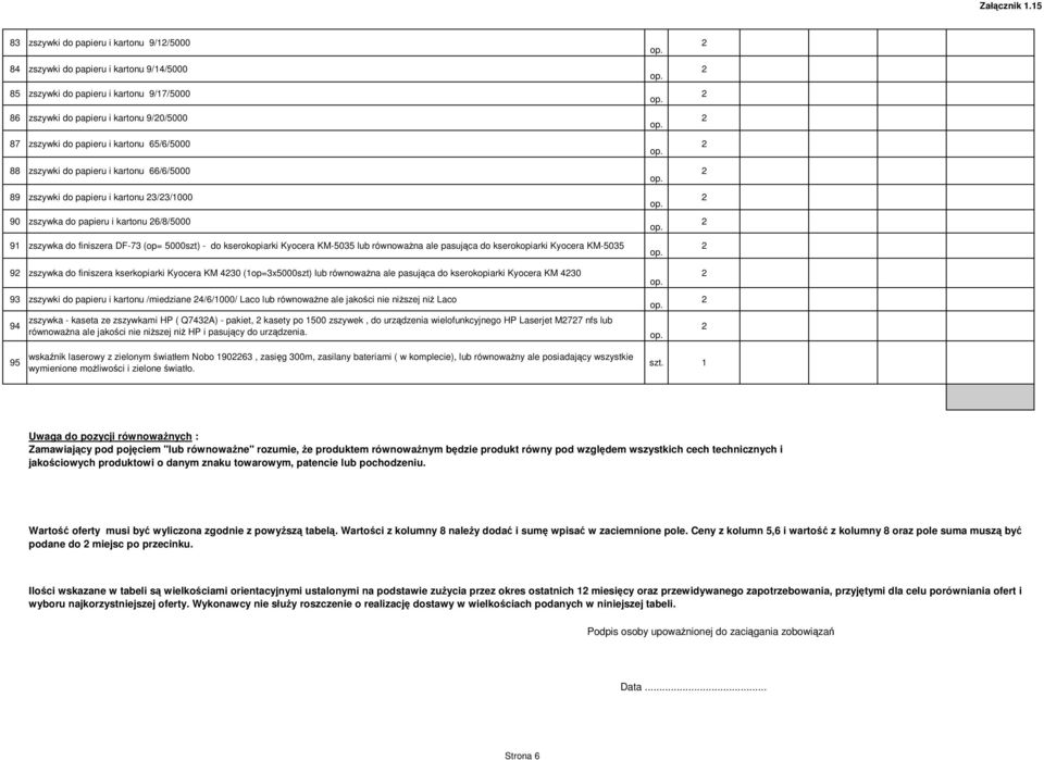 Kyocera KM-5035 lub równoważna ale pasująca do kserokopiarki Kyocera KM-5035 9 zszywka do finiszera kserkopiarki Kyocera KM 430 (1op=3x5000szt) lub równoważna ale pasująca do kserokopiarki Kyocera KM