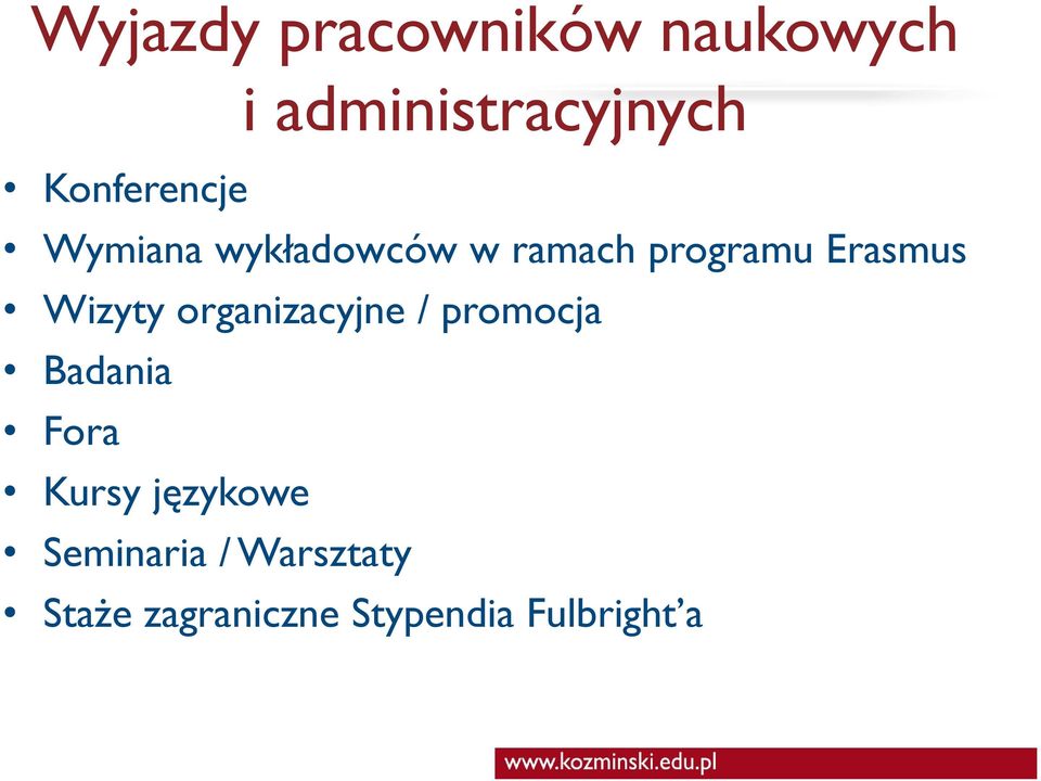 Wizyty organizacyjne / promocja Badania Fora Kursy