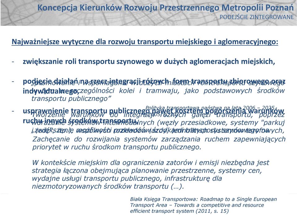 tym w szczególności kolei i tramwaju, jako podstawowych środków transportu publicznego Polityka transportowa państwa na lata 2006 2025 - usprawnienie transportu publicznego nawet kosztem pogorszenia