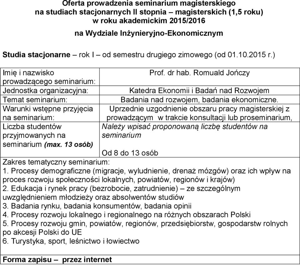 demograficzne (migracje, wyludnienie, drenaż mózgów) oraz ich wpływ na proces rozwoju społeczności lokalnych, powiatów, regionów i krajów) 2 Edukacja i rynek pracy (bezrobocie, zatrudnienie) ze