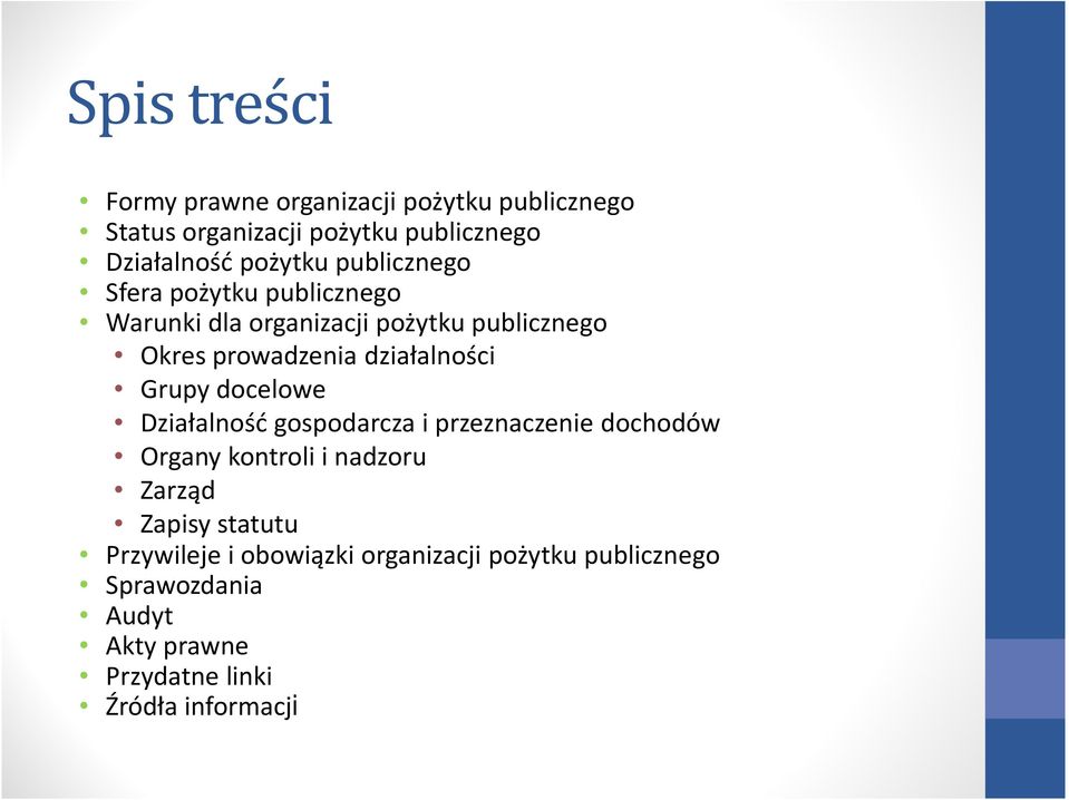 działalności Grupy docelowe Działalność gospodarcza i przeznaczenie dochodów Organy kontroli i nadzoru Zarząd