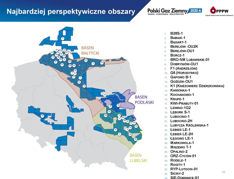 KOCHANOWO-1 16. KRUPE-1 17. KWI-PRABUTY-01 18. LEWINO-1G2 19. LĘBORK S-1 20. LUBOCINO-1 21. LUBOCINO-2H 22. LUBYCZA KRÓLEWSKA-1 23. ŁEBIEŃ LE-1 24.