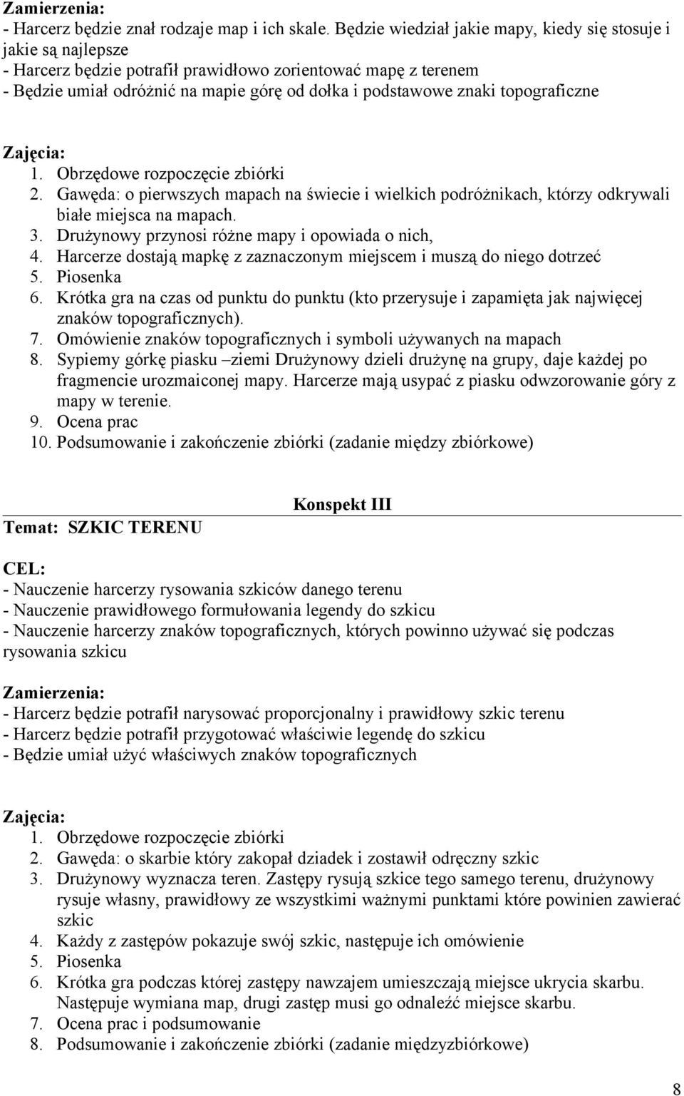 topograficzne Zajęcia: 1. Obrzędowe rozpoczęcie zbiórki 2. Gawęda: o pierwszych mapach na świecie i wielkich podróżnikach, którzy odkrywali białe miejsca na mapach. 3.