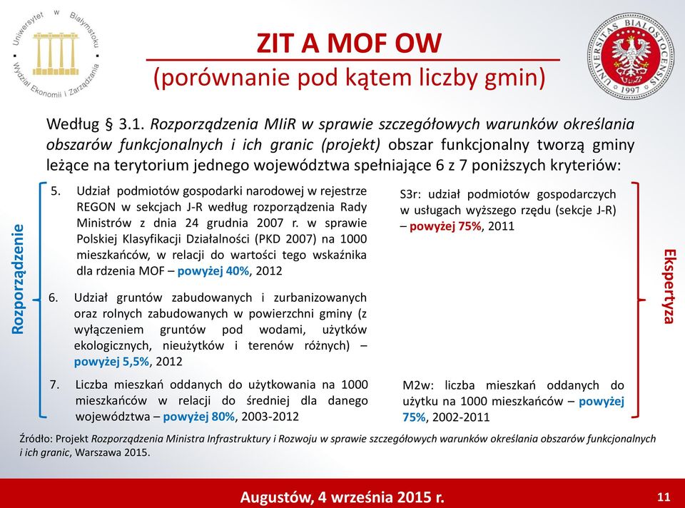 z 7 poniższych kryteriów: 5. Udział podmiotów gospodarki narodowej w rejestrze REGON w sekcjach J-R według rozporządzenia Rady Ministrów z dnia 24 grudnia 2007 r.