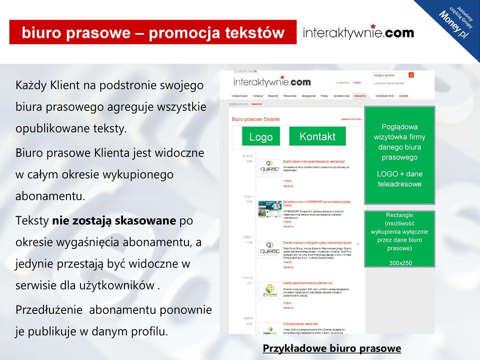LOGO + dane teleadresowe Teksty nie zostają skasowane po okresie wygaśnięcia abonamentu, a Rectangle (możliwość wykupienia wyłącznie przez dane