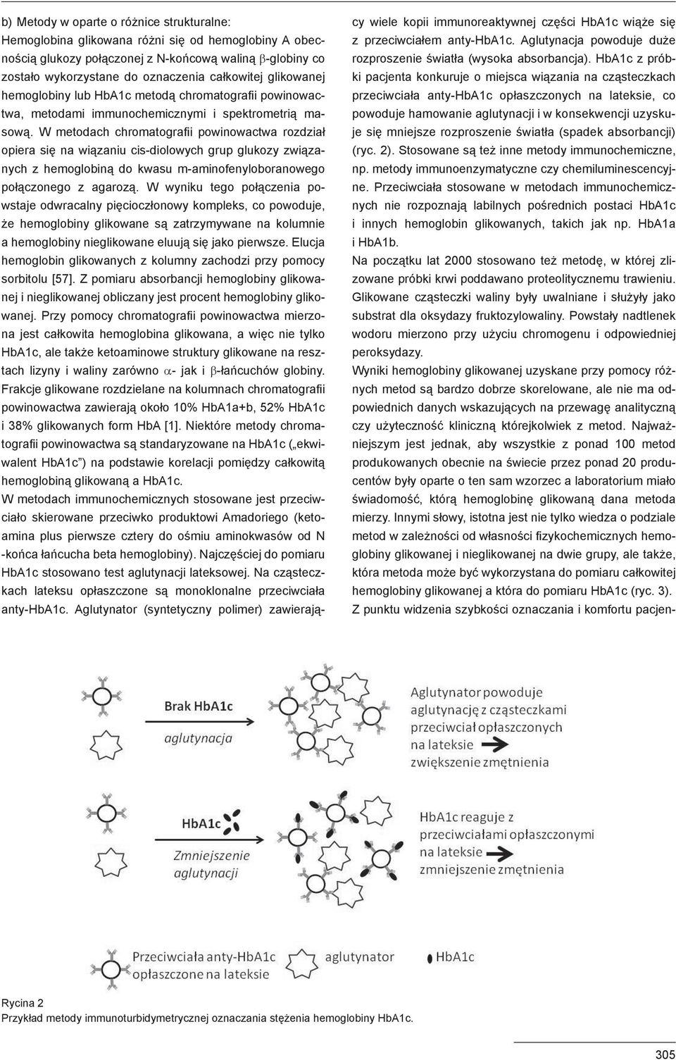 W metodach chromatografii powinowactwa rozdział opiera się na wiązaniu cis-diolowych grup glukozy związanych z hemoglobiną do kwasu m-aminofenyloboranowego połączonego z agarozą.