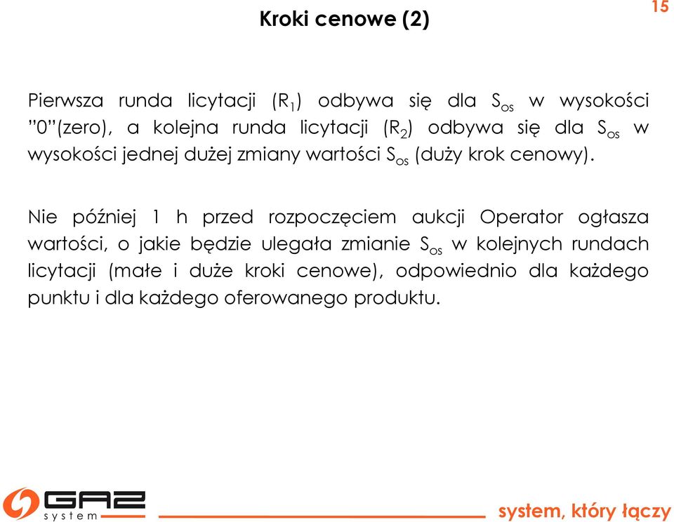 Nie później 1 h przed rozpoczęciem aukcji Operator ogłasza wartości, o jakie będzie ulegała zmianie S os w