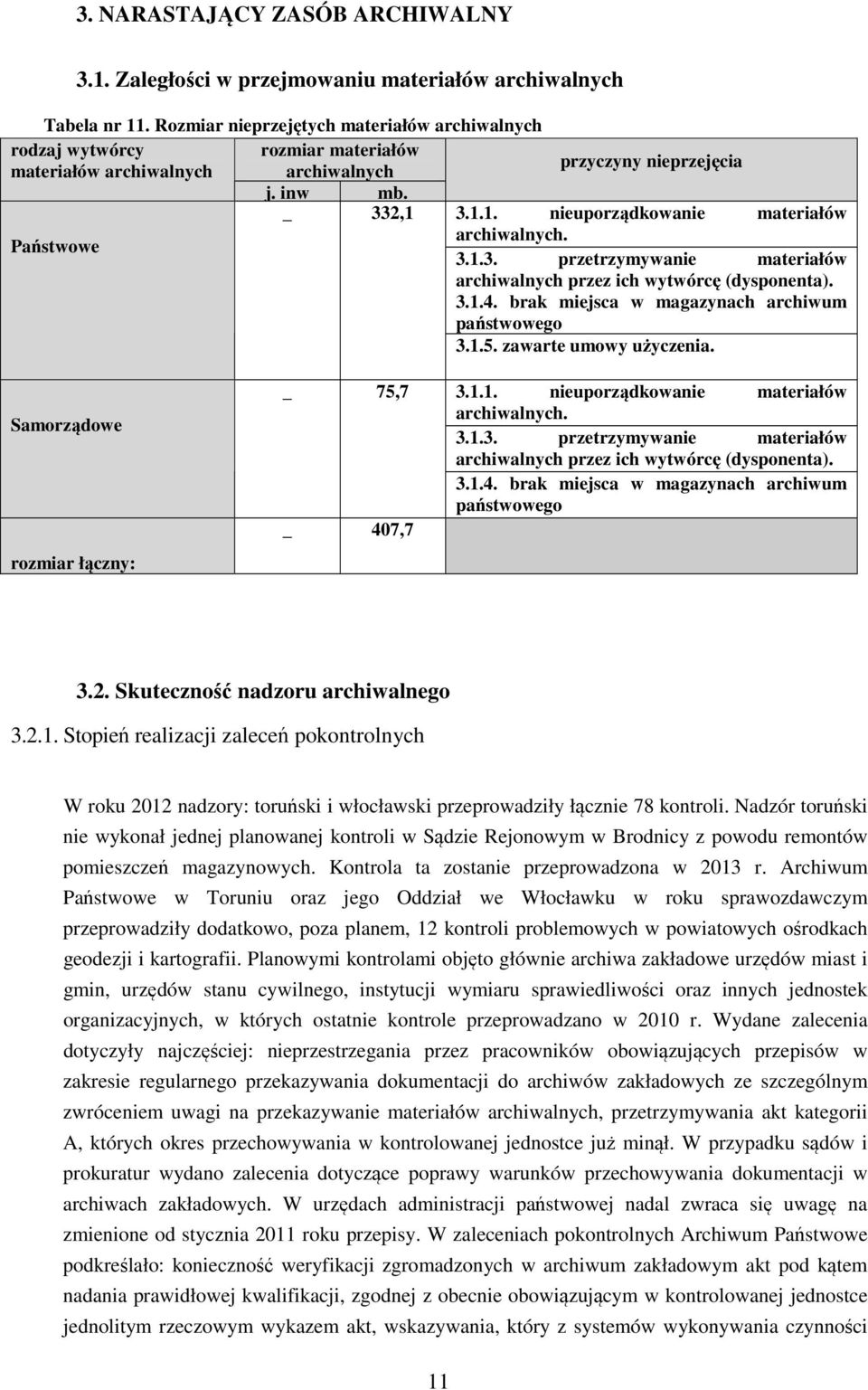 3.1.1. nieuporządkowanie materiałów Państwowe archiwalnych. 3.1.3. przetrzymywanie materiałów archiwalnych przez ich wytwórcę (dysponenta). 3.1.4. brak miejsca w magazynach archiwum państwowego 3.1.5.