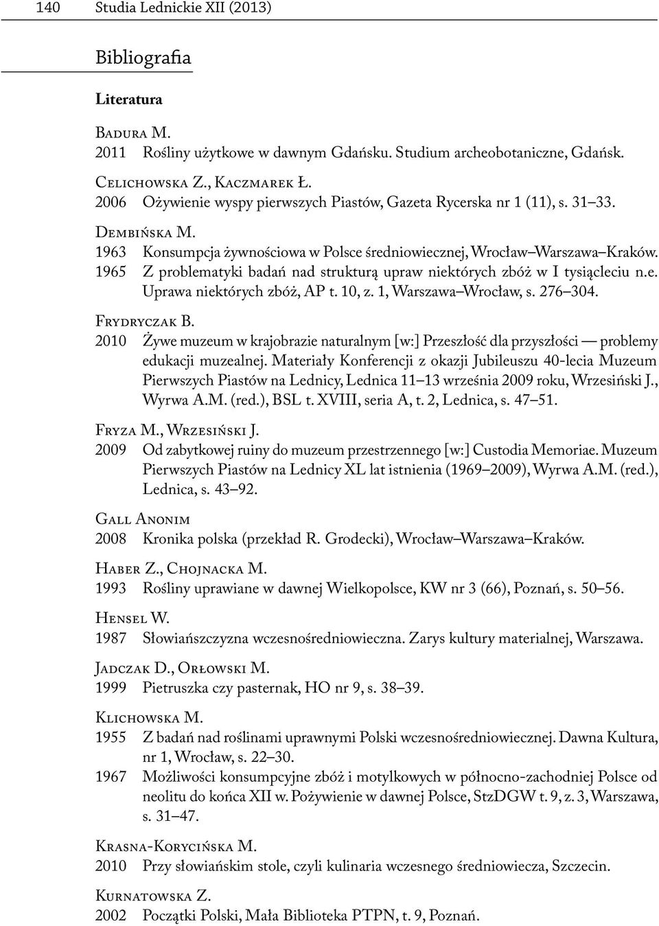 1965 Z problematyki badań nad strukturą upraw niektórych zbóż w I tysiącleciu n.e. Uprawa niektórych zbóż, AP t. 10, z. 1, Warszawa Wrocław, s. 276 304. Frydryczak B.