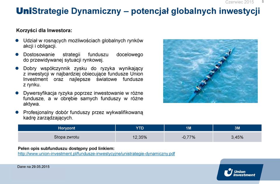 Dobry współczynnik zysku do ryzyka wynikający z inwestycji w najbardziej obiecujące fundusze Union Investment oraz najlepsze światowe fundusze z rynku.