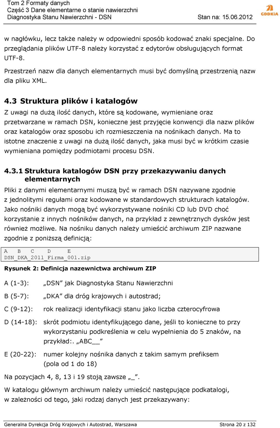 3 Struktura plików i katalogów Z uwagi na dużą ilość danych, które są kodowane, wymieniane oraz przetwarzane w ramach DSN, konieczne jest przyjęcie konwencji dla nazw plików oraz katalogów oraz